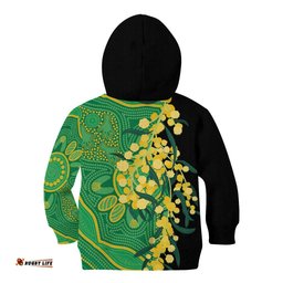 Australia Golden Wattle Kid Hoodie Aussie Native Flowers Indigenous Art LT14