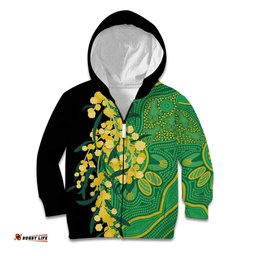Australia Golden Wattle Kid Hoodie Aussie Native Flowers Indigenous Art LT14