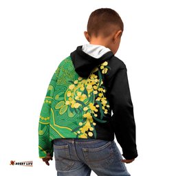 Australia Golden Wattle Kid Hoodie Aussie Native Flowers Indigenous Art LT14