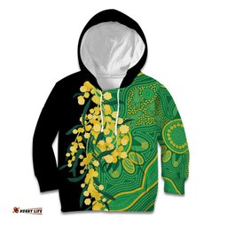 Australia Golden Wattle Kid Hoodie Aussie Native Flowers Indigenous Art LT14