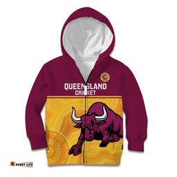 Custom Australia Queensland Cricket Kid Hoodie Go Bulls - Aboriginal Art LT14
