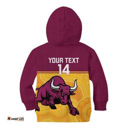 Custom Australia Queensland Cricket Kid Hoodie Go Bulls - Aboriginal Art LT14