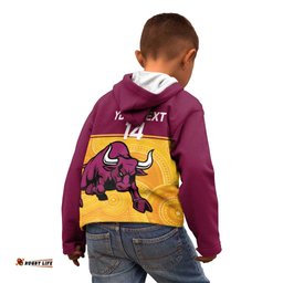 Custom Australia Queensland Cricket Kid Hoodie Go Bulls - Aboriginal Art LT14