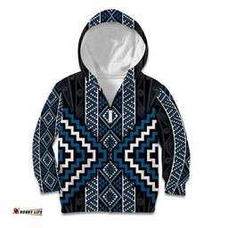 Azure Tukutuku Pattern Aotearoa Kid Hoodie Niho Taniwha and Puhoro Motifs LT7