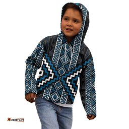 Azure Tukutuku Pattern Aotearoa Kid Hoodie Niho Taniwha and Puhoro Motifs LT7