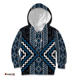 Azure Tukutuku Pattern Aotearoa Kid Hoodie Niho Taniwha and Puhoro Motifs LT7