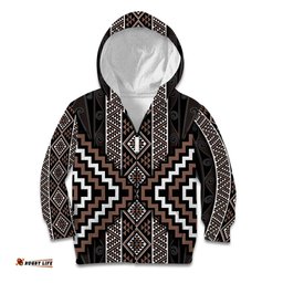 Classic Tukutuku Pattern Aotearoa Kid Hoodie Niho Taniwha and Puhoro Motifs LT7