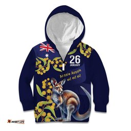 Blue Kangaroo and Golden Wattle Personalised Kid Hoodie Happy Australia Day 6 January LT9