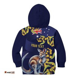 Blue Kangaroo and Golden Wattle Personalised Kid Hoodie Happy Australia Day 6 January LT9