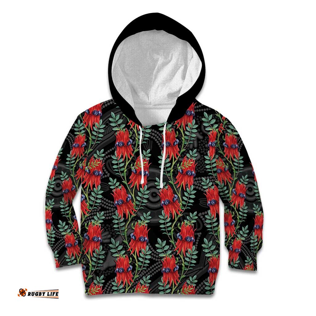 Australia Sturt's Desert Pea Kid Hoodie Aussie Native Flowers Indigenous Art LT14