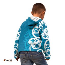 Azure Blue Maori Kid Hoodie Koru Kowhaiwhai LT7