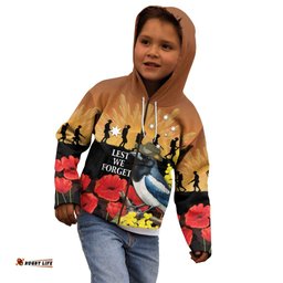 Australia Magpie ANZAC Day Kid Hoodie Rising Sun 25th April Poppy Golden Wattle LT14
