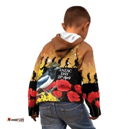 Australia Magpie ANZAC Day Kid Hoodie Rising Sun 25th April Poppy Golden Wattle LT14