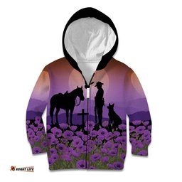 Australia ANZAC Animal Heroes Kid Hoodie Purple Poppies LT7