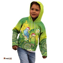 Budgerigar Australia Christmas Kid Hoodie Budgies Golden Wattle Aboriginal Green LT14