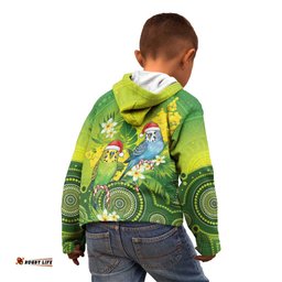Budgerigar Australia Christmas Kid Hoodie Budgies Golden Wattle Aboriginal Green LT14