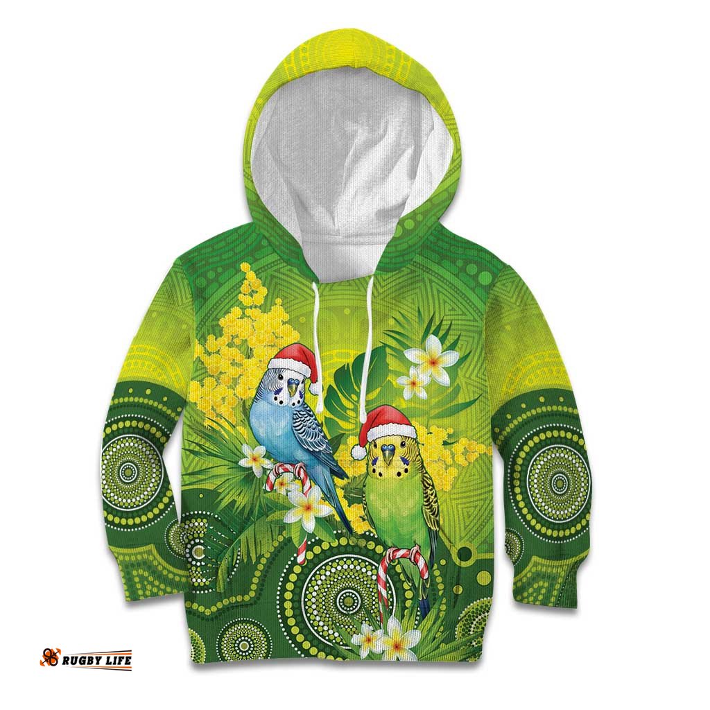 Budgerigar Australia Christmas Kid Hoodie Budgies Golden Wattle Aboriginal Green LT14