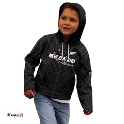 Custom Football New Zealand Kid Hoodie Aotearoa United Black Version LT01