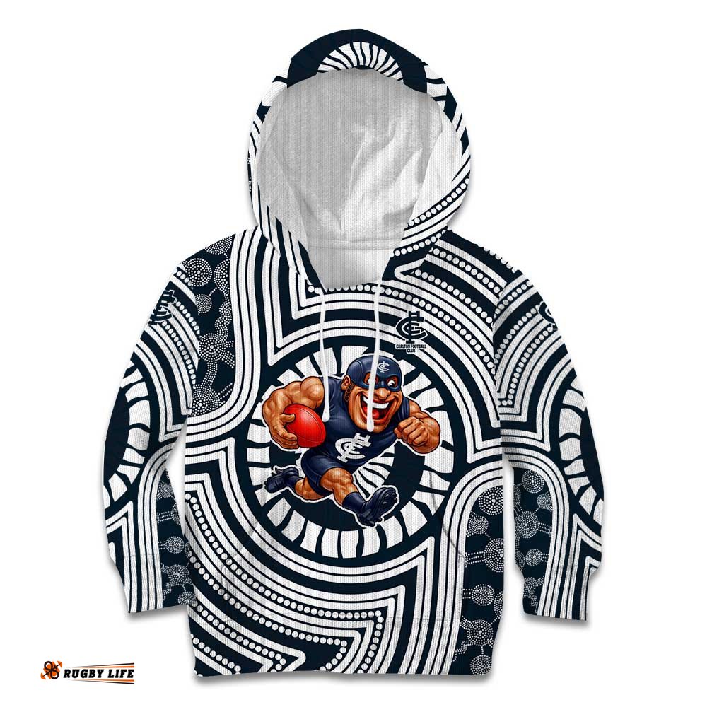 Carlton Football Club Kid Hoodie Indigenous Monochrome Dot Art Mascot Style TS04