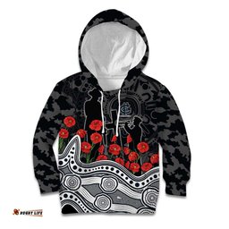 Carlton Blues ANZAC Day Kid Hoodie Indigenous Dot Art with Poppy Flower Tribute TS04