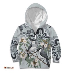 Australia Grey Butcherbird Kid Hoodie Eucalyptus Alba Indigenous Art LT14