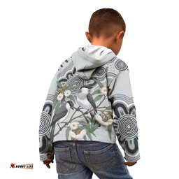 Australia Grey Butcherbird Kid Hoodie Eucalyptus Alba Indigenous Art LT14