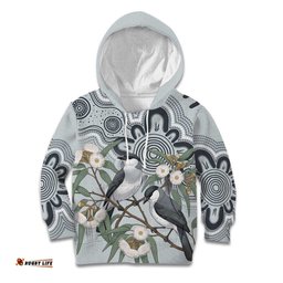 Australia Grey Butcherbird Kid Hoodie Eucalyptus Alba Indigenous Art LT14