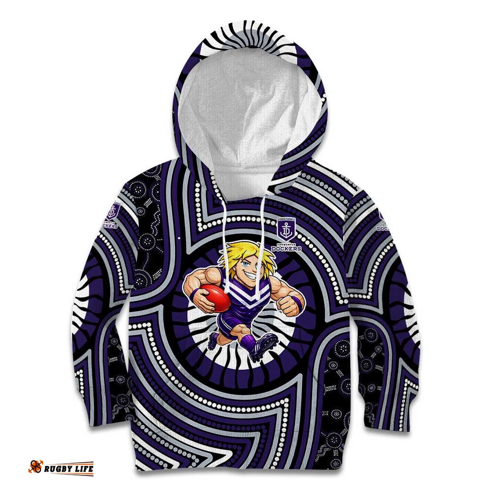 Fremantle Dockers Kid Hoodie Indigenous Monochrome Dot Art Mascot Style TS04