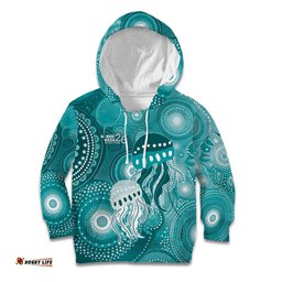NAIDOC Deadly 50 Years Kid Hoodie Jellyfish Aboriginal Culture Inspired Turquoise LT9