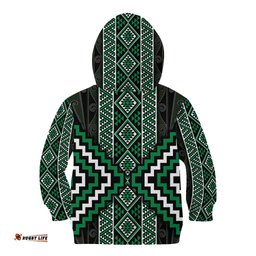Jade Tukutuku Pattern Aotearoa Kid Hoodie Niho Taniwha and Puhoro Motifs LT7