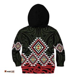 Kia Ora Aotearoa Kid Hoodie 2025 Pasifika Maori Taniko Motifs LT14