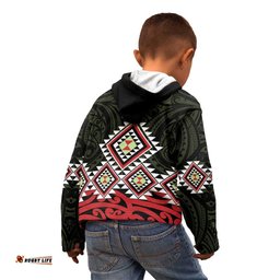 Kia Ora Aotearoa Kid Hoodie 2025 Pasifika Maori Taniko Motifs LT14