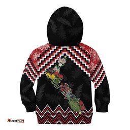 New Zealand Christmas Taniko Poutama Kid Hoodie Flora Map with Birds LT7