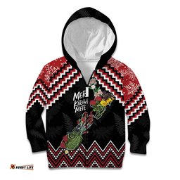 New Zealand Christmas Taniko Poutama Kid Hoodie Flora Map with Birds LT7