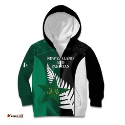 Custom New Zealand And Pakistan Cricket Kid Hoodie 2025 Black Cap Shaheens Together LT14