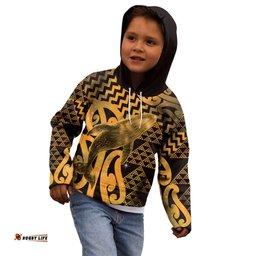 Humpback Whale Matariki New Zealand Kid Hoodie NZ Maori Paikea Poutama Luxury Gold LT14