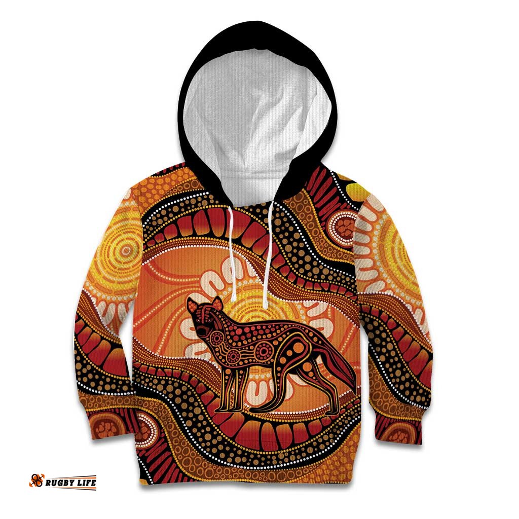 Indigenous Dingo Australia Kid Hoodie Australian Aboriginal Art Proud LT14