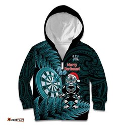 Personalised New Zealand Darts Christmas Kid Hoodie Maori Fern Merry Dartsmas LT14
