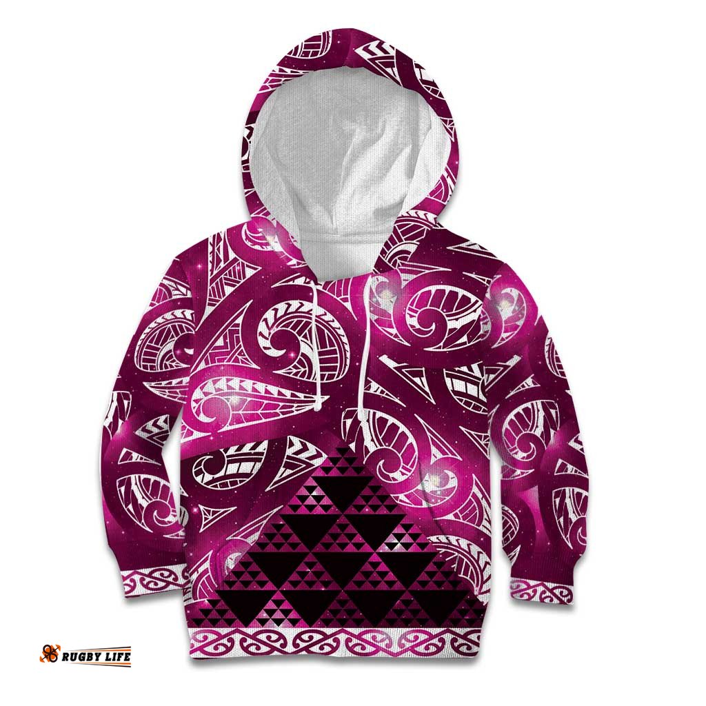 Matariki New Zealand Kid Hoodie NZ Niho Taniwha Maori New Year Pink Galaxy LT14