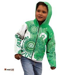 NAIDOC Week 2026 Kid Hoodie 50 Years Deadly Dhari Green Aboriginal Art LT14