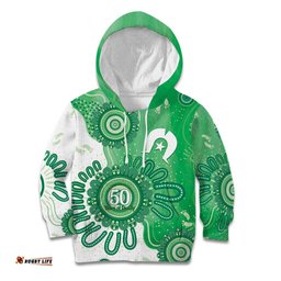NAIDOC Week 2026 Kid Hoodie 50 Years Deadly Dhari Green Aboriginal Art LT14