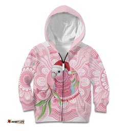 Funny Pink Galah Australia Christmas Kid Hoodie Eucalyptus Blossoms Aboriginal Art LT14
