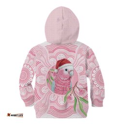 Funny Pink Galah Australia Christmas Kid Hoodie Eucalyptus Blossoms Aboriginal Art LT14