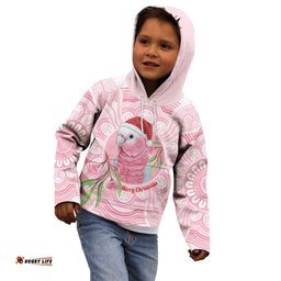 Funny Pink Galah Australia Christmas Kid Hoodie Eucalyptus Blossoms Aboriginal Art LT14