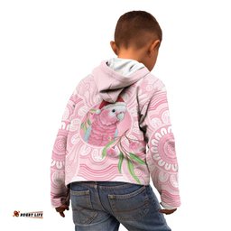 Funny Pink Galah Australia Christmas Kid Hoodie Eucalyptus Blossoms Aboriginal Art LT14