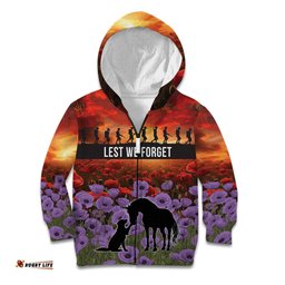Personalised ANZAC Day Kid Hoodie Remembering the Animals of War LT19