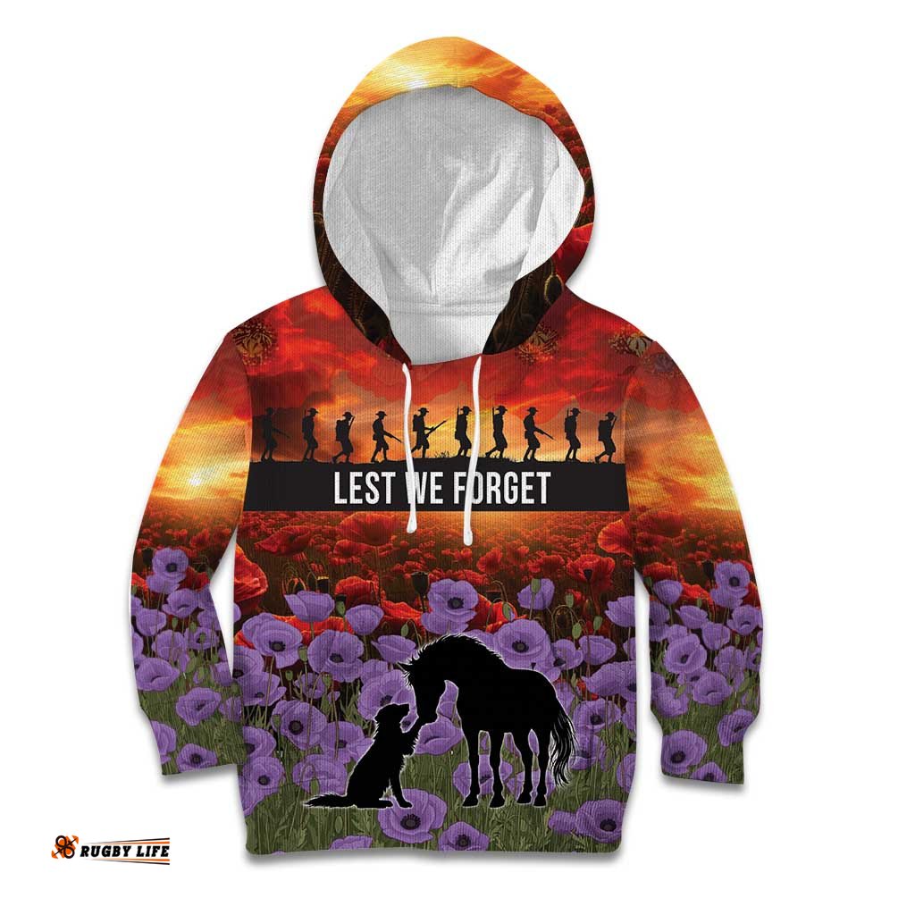 Personalised ANZAC Day Kid Hoodie Remembering the Animals of War LT19