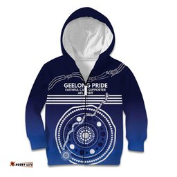 Custom Geelong Pride Kid Hoodie On the Road to Glory Indigenous Aboriginal LT9