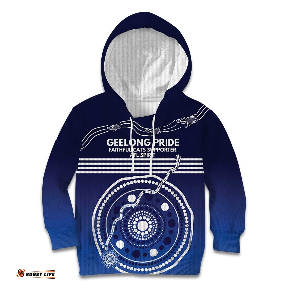 Custom Geelong Pride Kid Hoodie On the Road to Glory Indigenous Aboriginal LT9