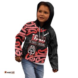 New Zealand 1840 Waitangi Day Kid Hoodie Aotearoa Haka Mask - Red Version LT14